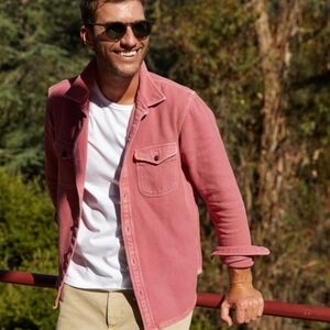 Outerknown Organic Cotton Twill Chroma Blanket Shacket Shirt In Pink Size Small